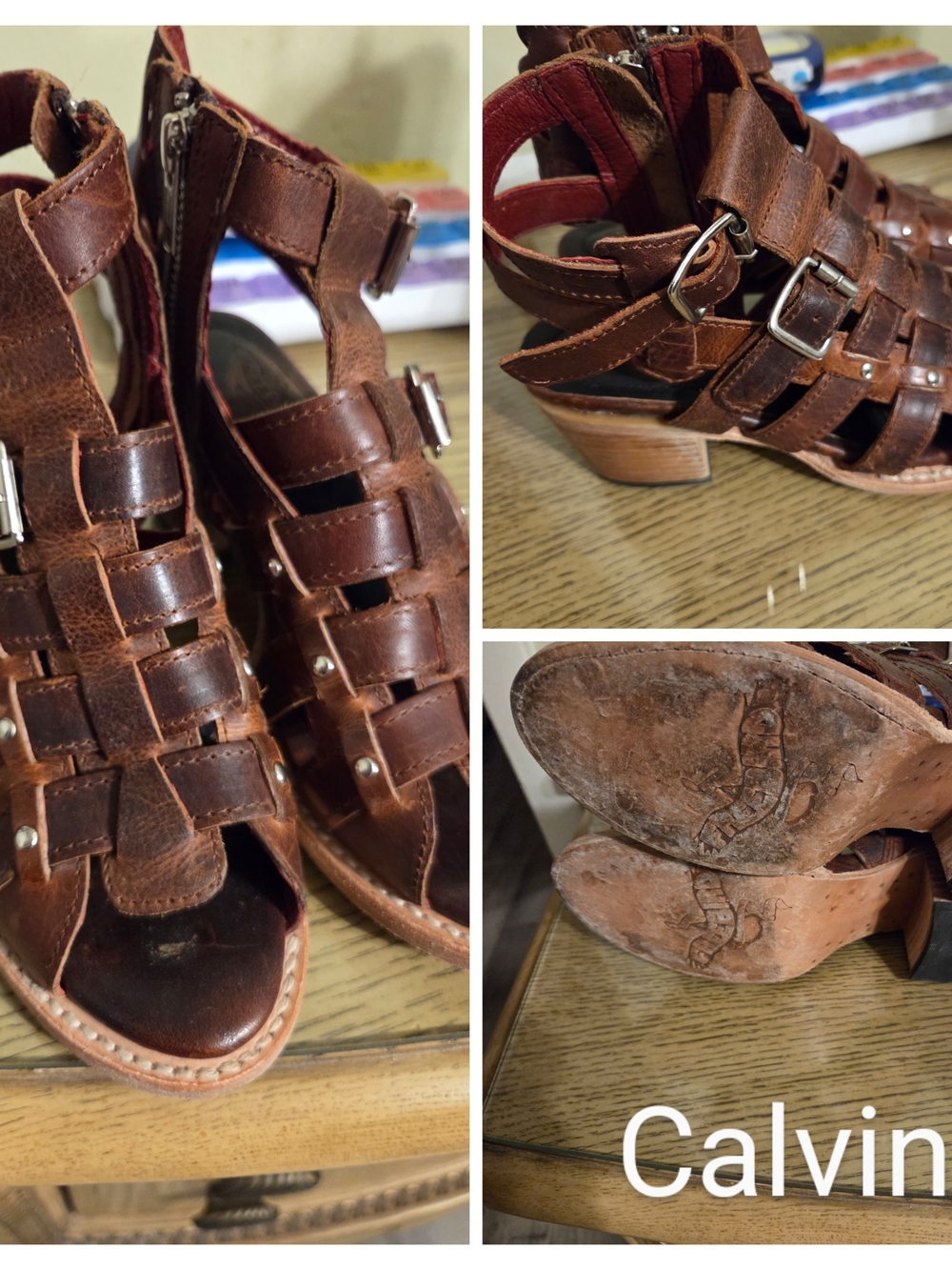 Freebird Calvin Brown Woven Leather Strappy Block Heel Sandals